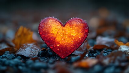 Obraz premium Heart-shaped object with water droplets on its surface