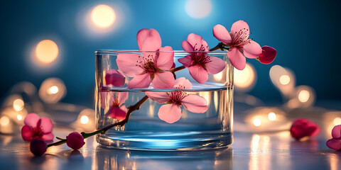 Cherry Blossoms in Glass with Bokeh Lights