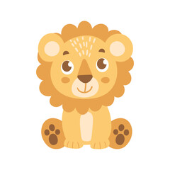 Cute lion cub. Flat vector illustration for children. Minimalist, illustration