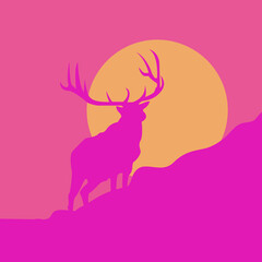Elk under the moonlight pink night 