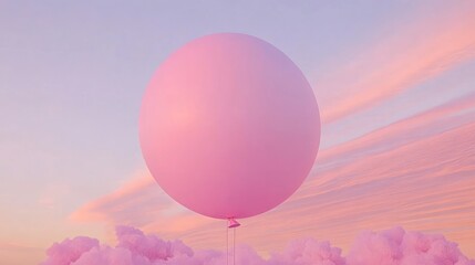 Fototapeta premium Pink Balloon Soaring Above Pastel Clouds at Sunset