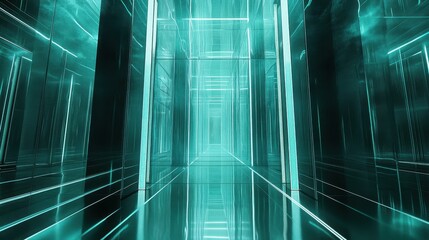 Abstract neon green futuristic corridor with glowing walls, depicting advanced technology themes.