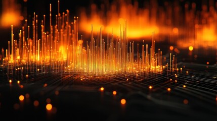 Fototapeta premium Abstract Digital Cityscape: Glowing Towers and Network