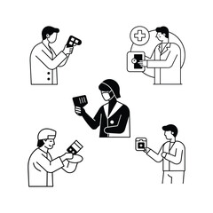 medical doctor checking lab report line art vector bundle