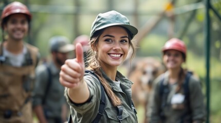 Fototapeta premium shot of a young female zookeeper giving you the thumbs up 