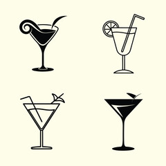 Martini Glass Silhouette vector set for Logos Party Invitations, and Drink Menu Designs