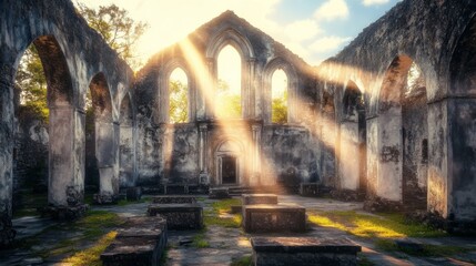 Sunlit Ruins with Atmospheric Mood and Natural Background