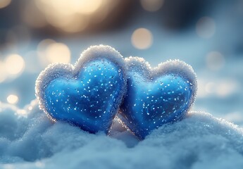  Two blue hearts in the snow
