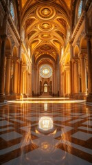 Obraz premium Golden interior of a church reflecting on the shiny marble floor