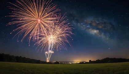 Fireworks with blur milky way background