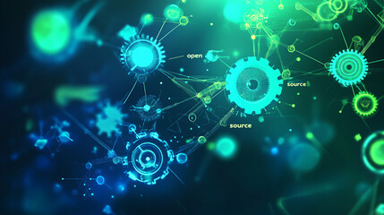 Obraz premium Illustration of futuristic gears with glowing technology interface.
