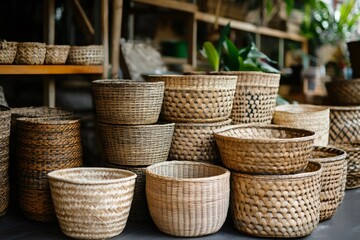 Wicker baskets showing traditional weaving techniques in a shop