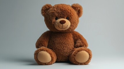Obraz premium Brown teddy bear sitting on gray background.