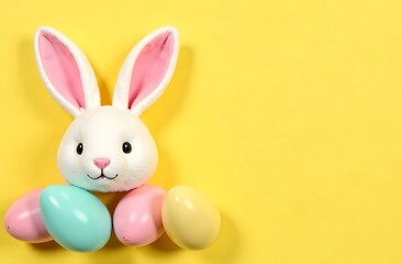Fototapeta premium Cute bunny and single easter egg. Concept and idea of happy easter day.