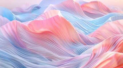 Obraz premium Abstract pastel pink and blue wavy hills with a light background, featuring soft gradients in a futuristic digital art style with no shadows, highly detailed. Perfect for futuristic designs, abstract