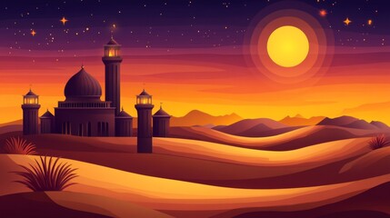 Obraz premium Warm Candlelight Over Desert Landscape at Sunset