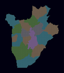 Obraz premium Burundi dotted map. Digital style map of the country on a dark background. Burundi shape with square dots in a colored dots style. Small-sized squares. Plain vector illustration.