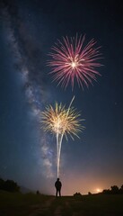 Fireworks with blur milky way background