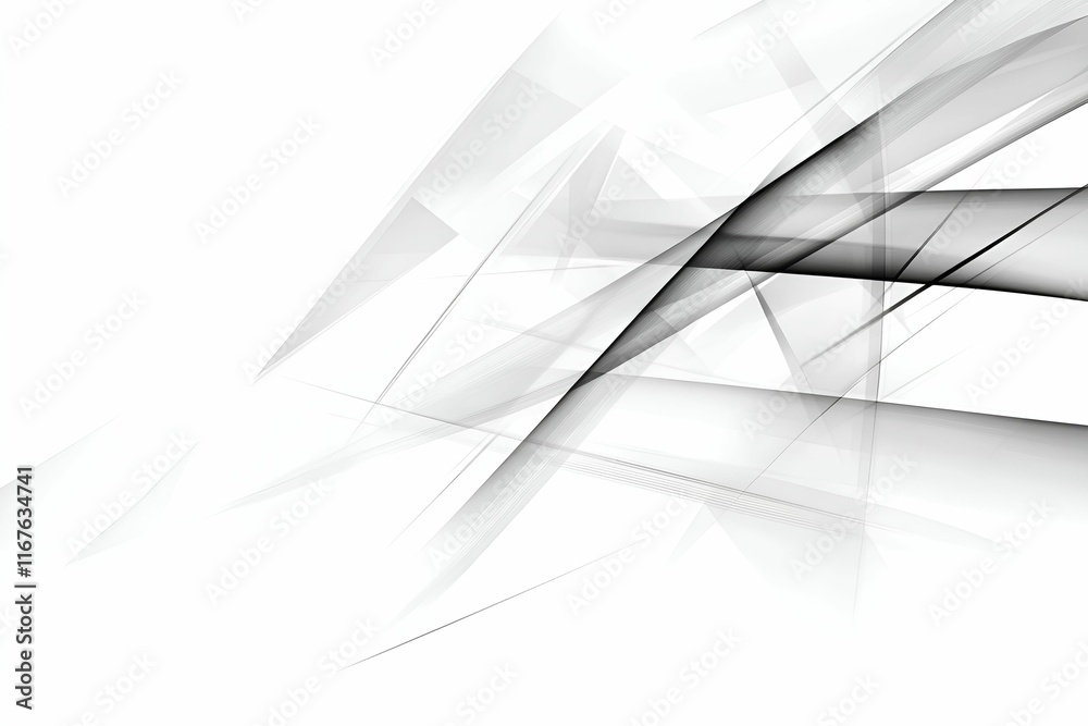 Poster an abstract geometric composition with intersecting translucent lines and gradient shades of gray on