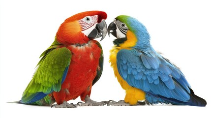 Colorful parrots interacting natural habitat wildlife photography studio setting close-up animal behavior