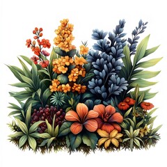 Fototapeta premium A colorful flower garden with a variety of flowers including daisies, lilies