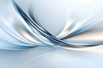An elegant abstract design with smooth, flowing metallic curves in silver and blue tones creating a dynamic and futuristic look.