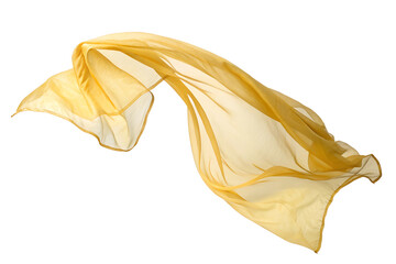 Yellow silk fabric fluttering in the wind isolated on the transparent background