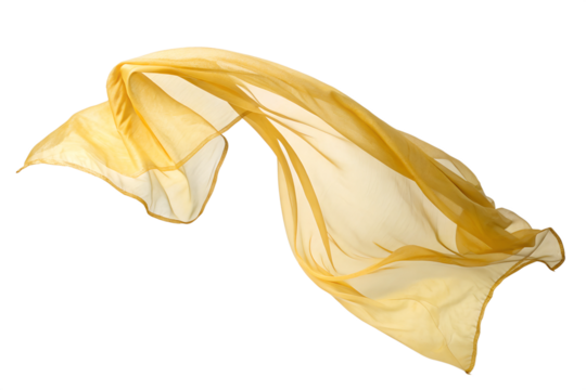 Yellow silk fabric fluttering in the wind isolated on the transparent background