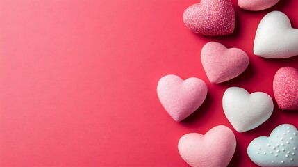 Obraz premium Pink and white hearts on a red background