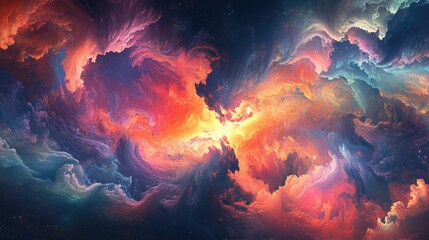 Fototapeta premium A vibrant cosmic scene with swirling colors and patterns resembling a nebula.