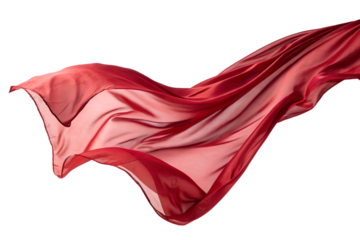 Red silk fabric fluttering in the wind isolated on the transparent background