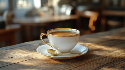 Espresso in elegant cup on rustic wooden table.