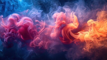 Obraz premium A complex tapestry of smoke in rich jewel tones, weaving through the air to create a luxurious, opulent abstract scene
