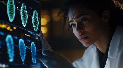 Healthcare Professional Analyzing Genetic Data with AI