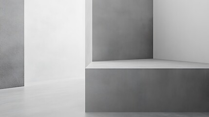 Fototapeta premium Minimalist grey and white room interior design with platform