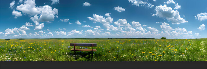 Obraz premium Serene Meadow Under a Clear Blue Sky with Wildflowers Blooming and Warm Sunlight Casting a Glow