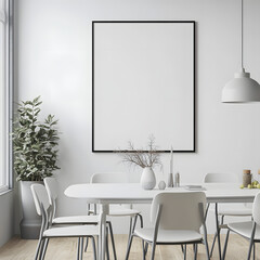 White wall with poster mockup, dining room interior design