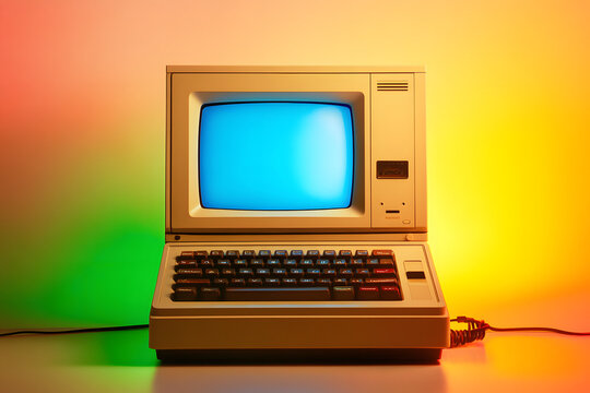 Photo of an old beige Apple IIe computer with a flat display and keyboard