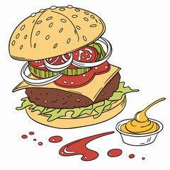 hamburger and fries
