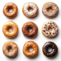Set of Donuts, Isolated on White Background: Dessert, Bakery, Sweet Treats, Food Styling