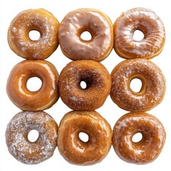 Set of Donuts, Isolated on White Background: Dessert, Bakery, Sweet Treats, Food Styling