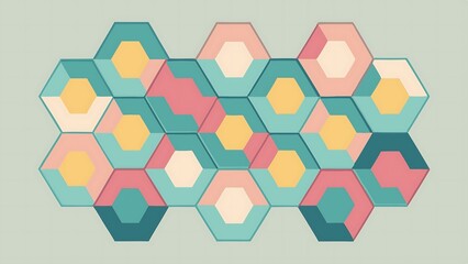 Fototapeta premium Intricate Interlocking Hexagonal Puzzle Design with Pastel Colors for Modern Art and Geometric Decor