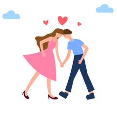 romantic couple holding hands with hearts symbolizing love and affection flat vector illustration