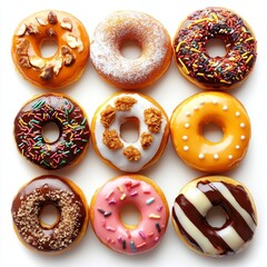 Set of Donuts, Isolated on White Background: Dessert, Bakery, Sweet Treats, Food Styling