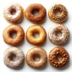 Set of Donuts, Isolated on White Background: Dessert, Bakery, Sweet Treats, Food Styling