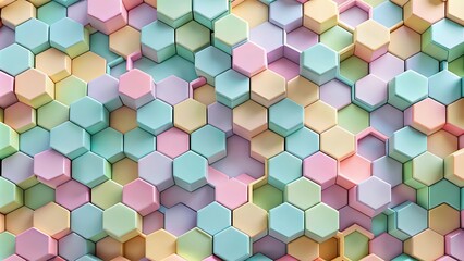 Intricate Interlocking Hexagonal Puzzle Design with Pastel Colors for Modern Art and Geometric Decor