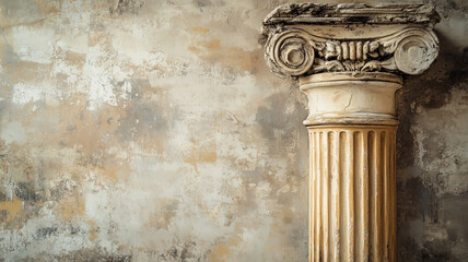 Fototapeta na wymiar Antique background with Corinthian column background. Antique Ancient Roman wallpaper with Corinthian order. Old plaster concept background. AI artwork.
