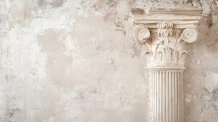 Antique background with Corinthian column background. Antique Ancient Roman wallpaper with Corinthian order. Old plaster concept background. AI artwork.