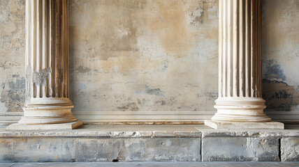Obraz premium Antique background with column background. Antique Ancient Roman or Greece wallpaper. Old plaster concept background. AI artwork.