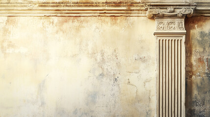 Antique background with column background. Antique Ancient Roman or Greece wallpaper. Old plaster concept background. AI artwork.